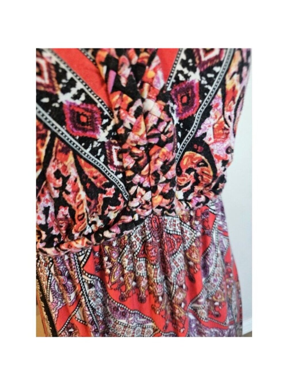 SOMA V-Neck Long Dress Red Black Geometric Paisley Pattern Small Sleeveless - Picture 2 of 5